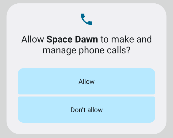 The CALL_PHONE runtime permission dialog